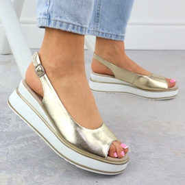 Sandalias de cuero metálico de Filippo Golden dorado 5