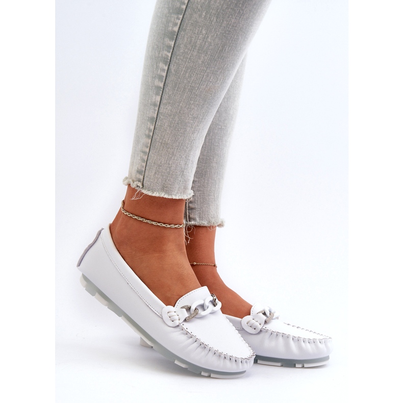 Mocasines Mujer Piel Con Adorno, Blanco S.Barski LR339 1