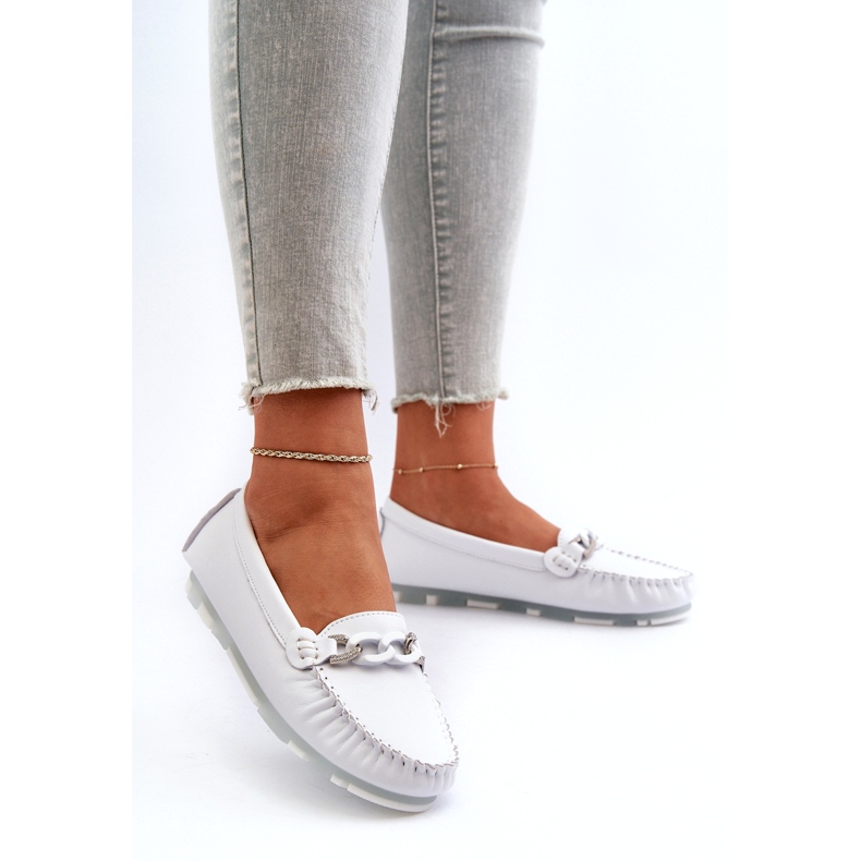 Mocasines Mujer Piel Con Adorno, Blanco S.Barski LR339 2