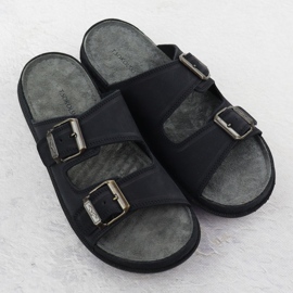 Zapatillas casa hombre cómodas piel con hebillas negro T.Sokolski Fs M01 3