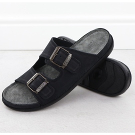 Zapatillas casa hombre cómodas piel con hebillas negro T.Sokolski Fs M01 4