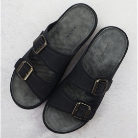 Zapatillas casa hombre cómodas piel con hebillas negro T.Sokolski Fs M01 5