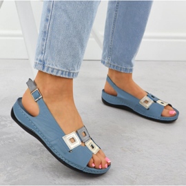Las cómodas sandalias de cuero para mujeres para cuñas azules T.Sokolski L25-178 5