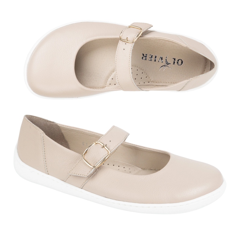 Ballerinas de mujeres descalzos Olivier 1770pol de cuero con hebilla de color beige 1
