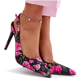 Inna Sandalias decoradas en un tacón alto en rosas negras negro 10