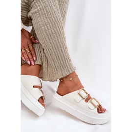 Inna Flip Flip Flip Flip en la plataforma con hebillas Golden Ecru blanco 7