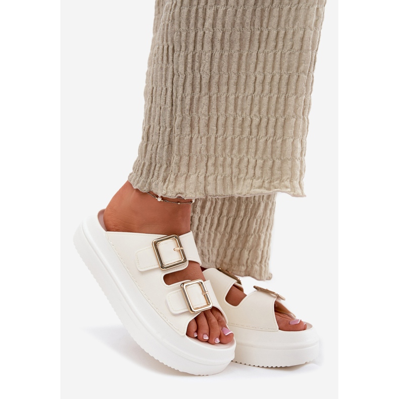 Inna Flip Flip Flip Flip en la plataforma con hebillas Golden Ecru blanco 1
