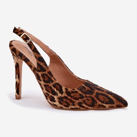 Inna Sandalias decoradas en un estampado de leopardo de tacón alto marrón 4