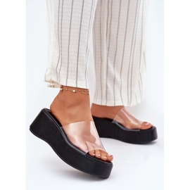 Inna Zapatillas para mujeres con un cinturón de cuña negro transparente 2