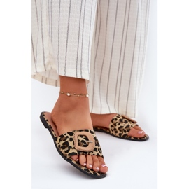 Inna Chanclas de mujeres planas con una hebilla decorativa de leopardo marrón 2 Inna Chanclas de mujeres planas con una hebilla decorativa de leopardo marrón 2