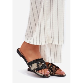 Inna Chanclas de mujeres planas con una hebilla negra decorativa negro 1