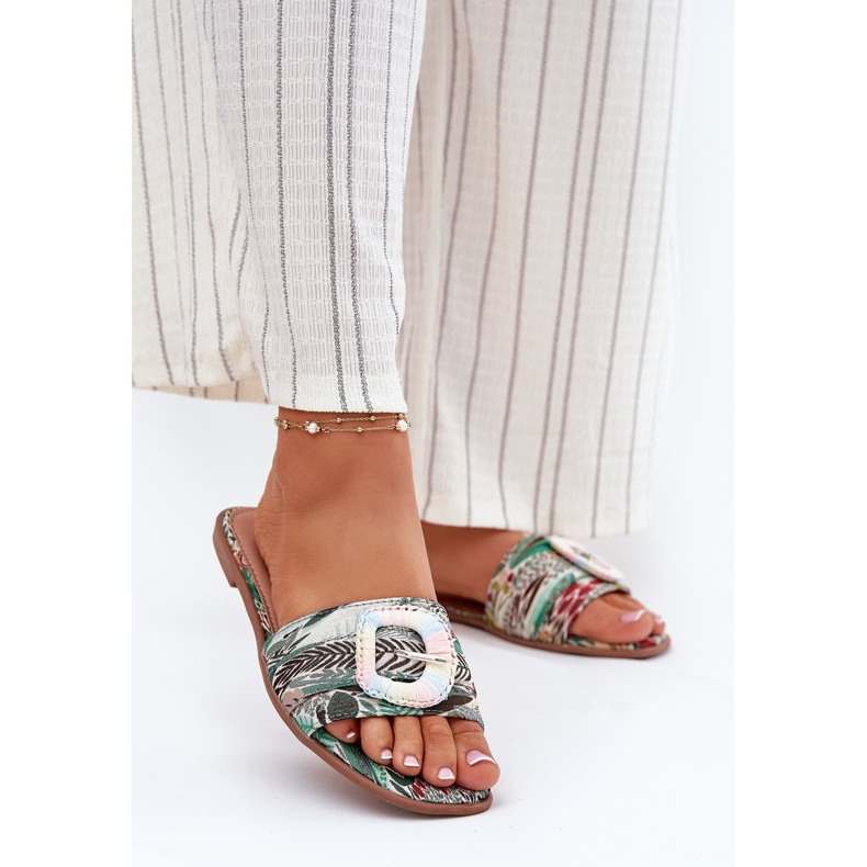 Inna Chanclas planas planas para mujeres con una hebilla decorativa multicolor 2