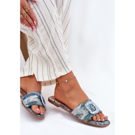 Inna Chanclas de mujeres planas con una hebilla azul decorativa 7