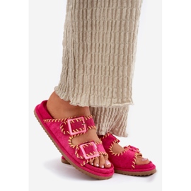 Inna Chanclas para mujeres con hebillas y un dobladillo decorativo de fucsia rosado 1 Inna Chanclas para mujeres con hebillas y un dobladillo decorativo de fucsia rosado 1