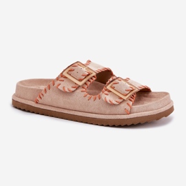 Inna Chanclas para mujeres con hebillas y dobladillo beige decorativo 4