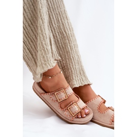 Inna Chanclas para mujeres con hebillas y dobladillo beige decorativo 7