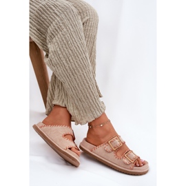 Inna Chanclas para mujeres con hebillas y dobladillo beige decorativo 8