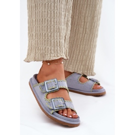 Inna Chanclas para mujeres con hebillas y dobladillo azul decorativo 2