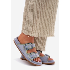 Inna Chanclas para mujeres con hebillas y dobladillo azul decorativo 1