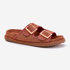 Inna Chanclas para mujeres con hebillas y camello decorativo marrón 4