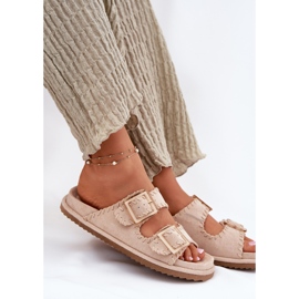Inna Chanclas para mujeres con hebillas y dobladillo beige decorativo 9