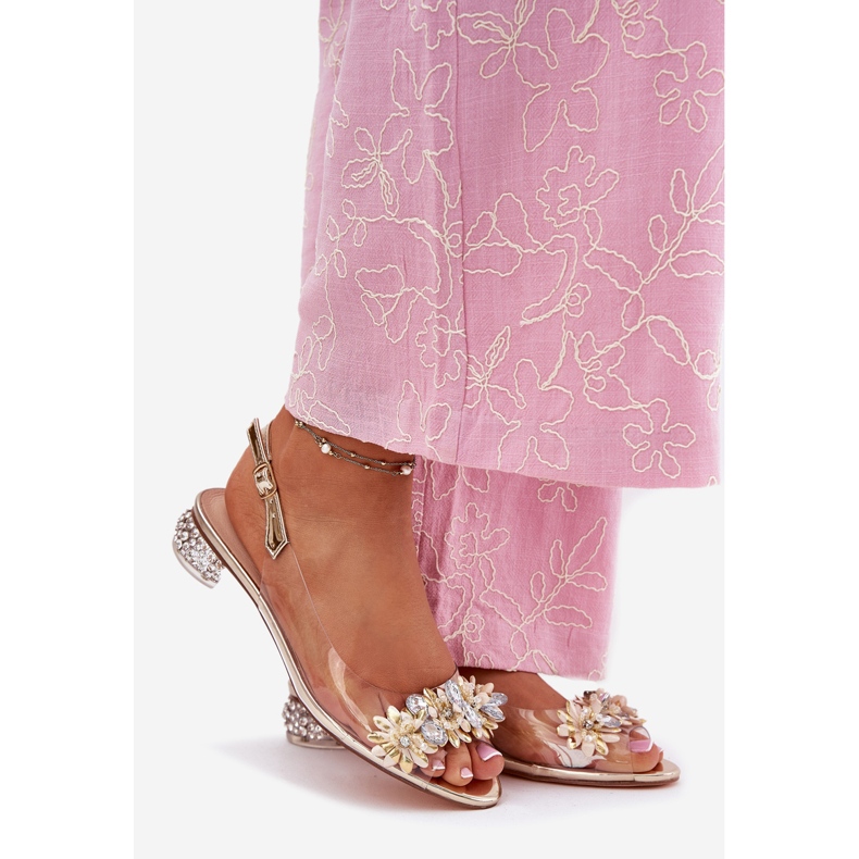 S.Barski Sandalias transparentes de tacón bajo con decoración MR51-709 dorado 1