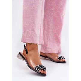 S.Barski Sandalias transparentes de tacón bajo con decoración negra MR51-709 negro 2