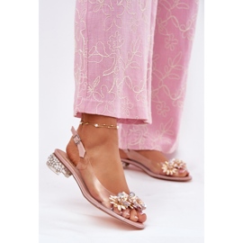 S.Barski Sandalias transparentes de tacón bajo con decoración rosa MR51-709 rosado 2