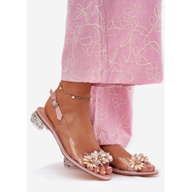 S.Barski Sandalias transparentes de tacón bajo con decoración rosa MR51-709 rosado 1