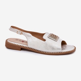 S.Barski Elegantes sandalias de mujeres de tacón plano con un adorno de S. Barski KV51-082 Plata 4