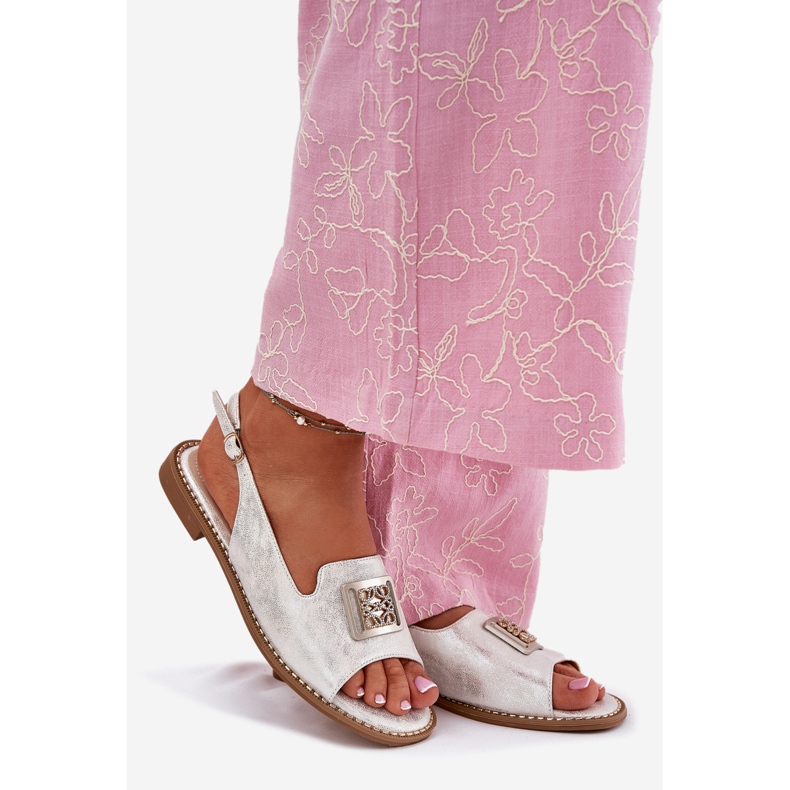 S.Barski Elegantes sandalias de mujeres de tacón plano con un adorno de S. Barski KV51-082 Plata 1