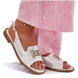 S.Barski Elegantes sandalias de mujeres de tacón plano con un adorno de S. Barski KV51-082 Plata 8