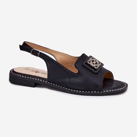 S.Barski Elegantes sandalias planas para mujeres con un adorno de S. Barski KV51-082 Negro 4