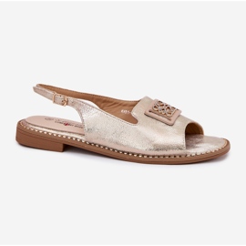 S.Barski Elegantes sandalias planas para mujeres con un adorno de S. Barski KV51-082 Oro dorado 4