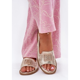 S.Barski Elegantes sandalias planas para mujeres con un adorno de S. Barski KV51-082 Oro dorado 3