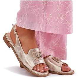 S.Barski Elegantes sandalias planas para mujeres con un adorno de S. Barski KV51-082 Oro dorado 7