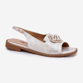 S.Barski Sandalias para mujeres de tacón plano con detalle decorativo S. Barski KV51-080 Plata 4