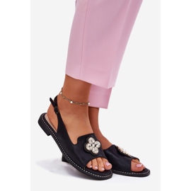 S.Barski Sandalias para mujeres de tacón plano con detalle decorativo S. Barski KV51-080 Negro 1