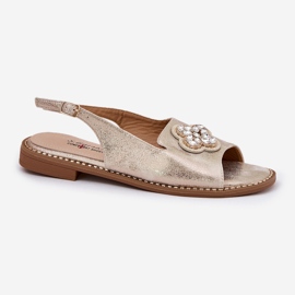 S.Barski Sandalias para mujeres de tacón plano con detalle decorativo S. Barski KV51-080 PLN dorado 4