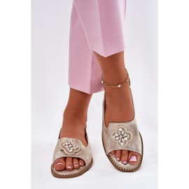 S.Barski Sandalias para mujeres de tacón plano con detalle decorativo S. Barski KV51-080 PLN dorado 3