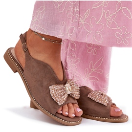 S.Barski Sandalias para mujeres con arco de tacón plano s. Barski KV51-014 Beige oscuro 8