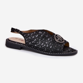 S.Barski Sandalias de cuero de tacón plano con un adorno de S. Barski KV51-094 Negro 4