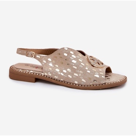 S.Barski Sandalias de cuero de tacón plano con un adorno de S. Barski KV51-094 PLN dorado 4