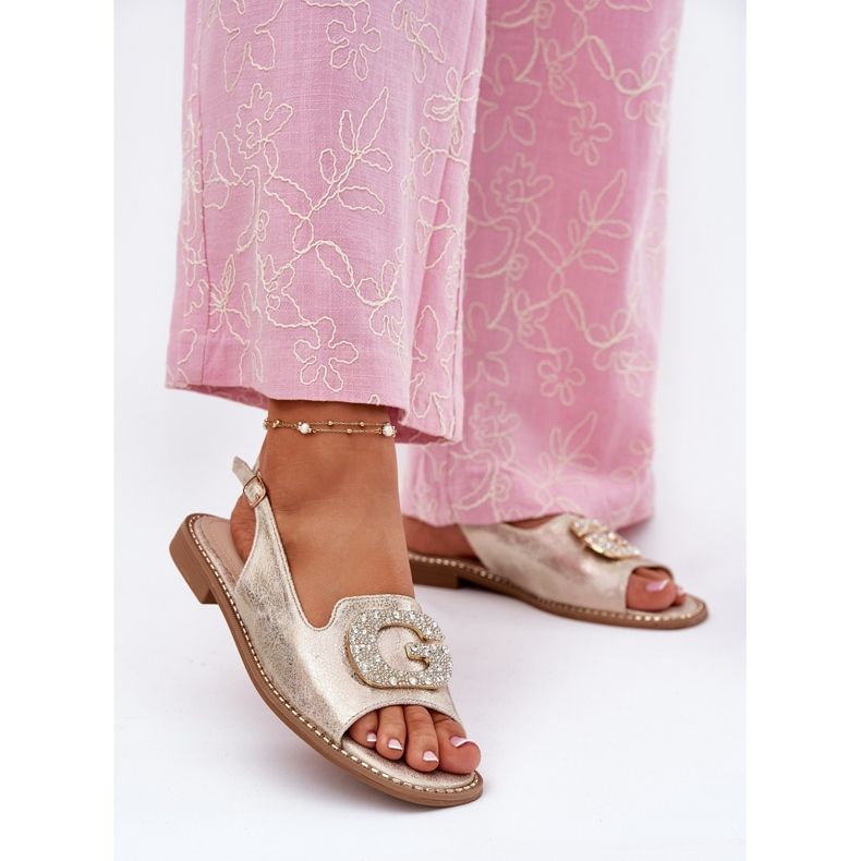 S.Barski Sandalias para mujeres con un detalle decorativo de S. Barski KV51-081 PLN dorado 2