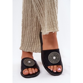 S.Barski Chanclas para mujeres de tacón plano con un adorno S. Barski KV51-013 Negro 3