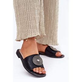 S.Barski Chanclas para mujeres de tacón plano con un adorno S. Barski KV51-013 Negro 2