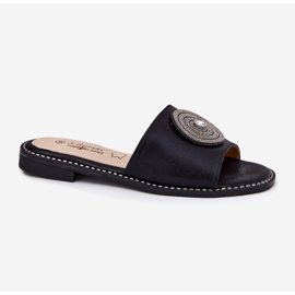 S.Barski Chanclas para mujeres de tacón plano con un adorno S. Barski KV51-013 Negro 4