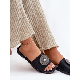S.Barski Chanclas para mujeres de tacón plano con un adorno S. Barski KV51-013 Negro 6
