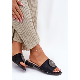 S.Barski Chanclas para mujeres de tacón plano con un adorno S. Barski KV51-013 Negro 7