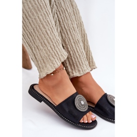 S.Barski Chanclas para mujeres de tacón plano con un adorno S. Barski KV51-013 Negro 8